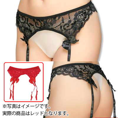 定番人気のフラワーレースガーターベルト レッド
